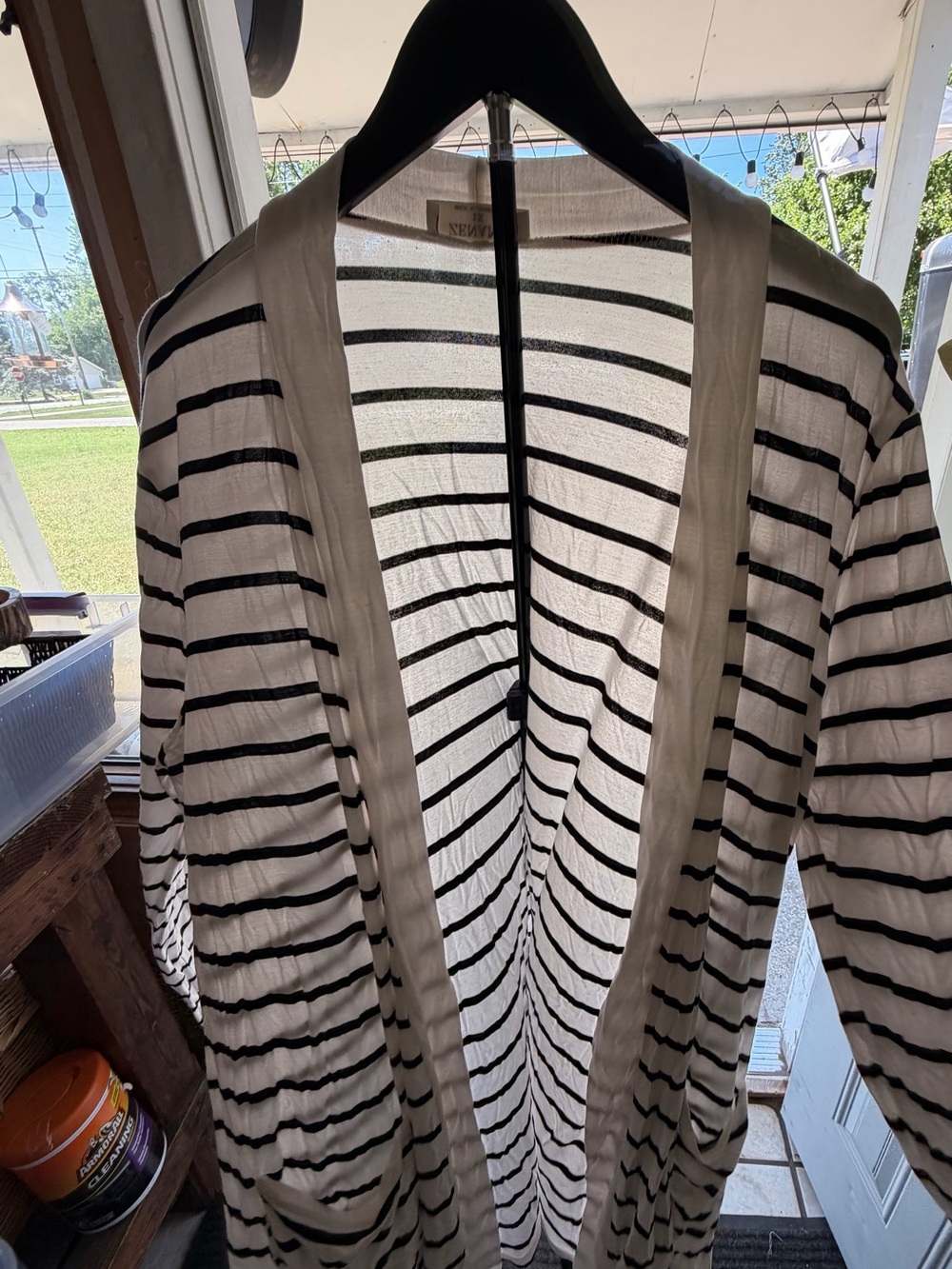 Zenana Outfitters Striped Open Cardigan - White & Black